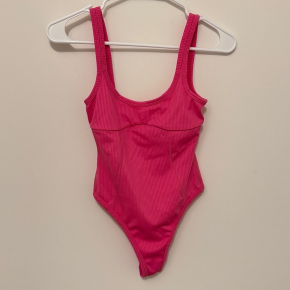 For Love And Lemons Pink Ribbed Bodysuit Size XS Barbie Core Hot Pink - Picture 3 of 7